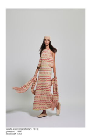 Art. 15448 Canotta giro  americana/Top Tank – Art. 15452 Gonna/Skirt – Art. 15453 Scialle/Scarf