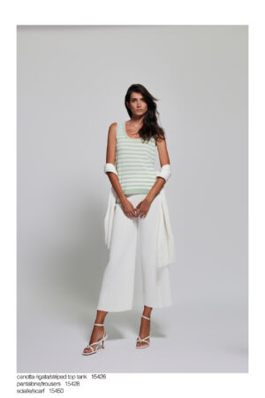 Art. 15426 Canotta rigataStriped top tank – Art. 15428 Pantalone/Trousers  – Art. 15450 Scialle/Scarf